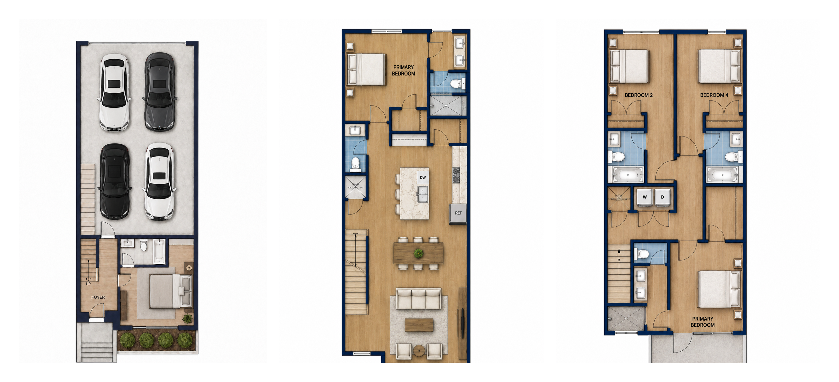 All three floor plan levels